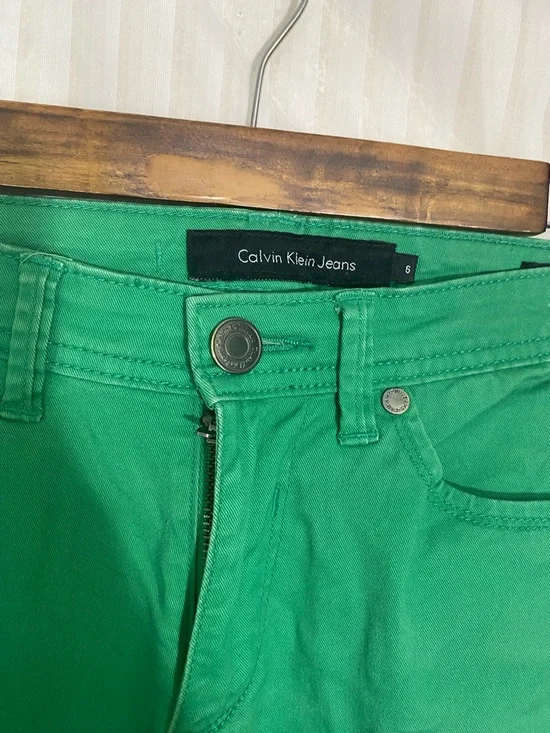 Calvin Klein Jeans Skinny Crop Pants Womens Size 6 Green Stretch Mid Rise Ankle - Picture 2 of 8